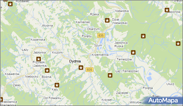 mapa Krzemienna gmina Dydnia, Krzemienna gmina Dydnia na mapie Targeo