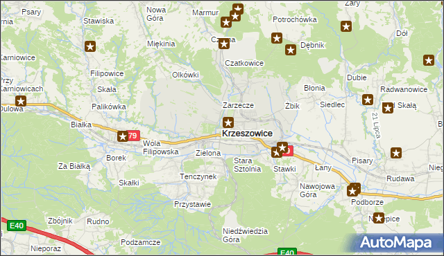 mapa Krzeszowice, Krzeszowice na mapie Targeo