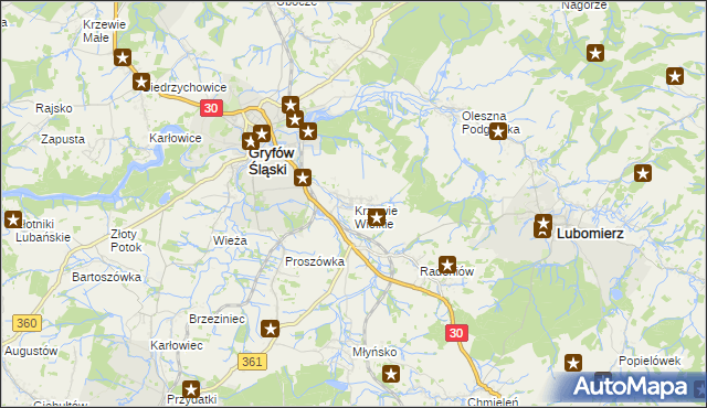 mapa Krzewie Wielkie, Krzewie Wielkie na mapie Targeo