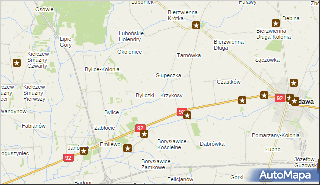 mapa Krzykosy gmina Kłodawa, Krzykosy gmina Kłodawa na mapie Targeo