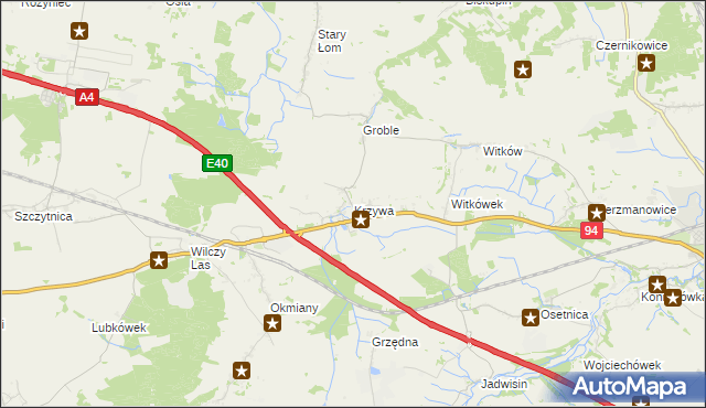 mapa Krzywa gmina Chojnów, Krzywa gmina Chojnów na mapie Targeo