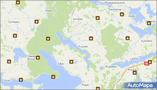 mapa Krzywe gmina Świętajno, Krzywe gmina Świętajno na mapie Targeo