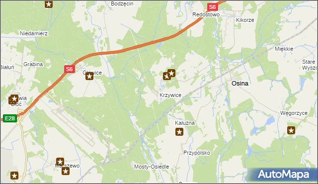 mapa Krzywice gmina Osina, Krzywice gmina Osina na mapie Targeo