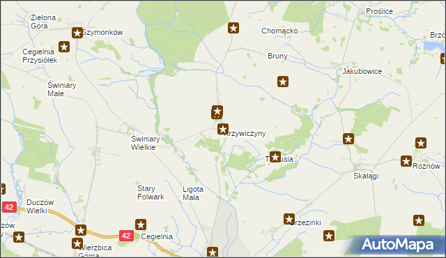 mapa Krzywiczyny, Krzywiczyny na mapie Targeo