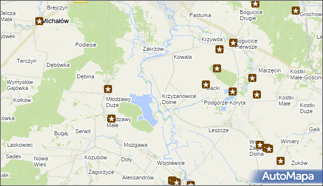 mapa Krzyżanowice Dolne, Krzyżanowice Dolne na mapie Targeo