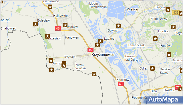 mapa Krzyżanowice powiat raciborski, Krzyżanowice powiat raciborski na mapie Targeo