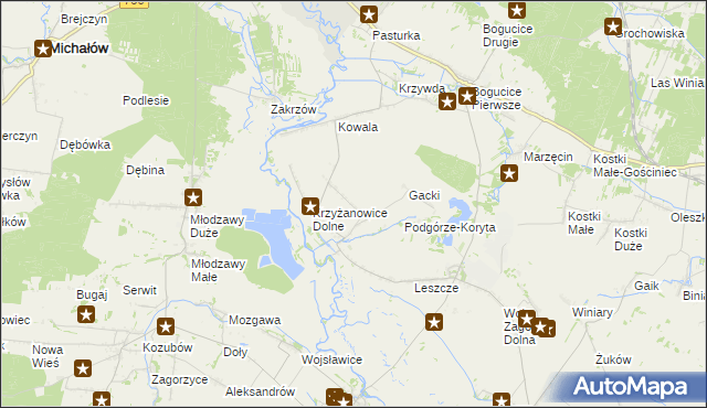 mapa Krzyżanowice Średnie, Krzyżanowice Średnie na mapie Targeo