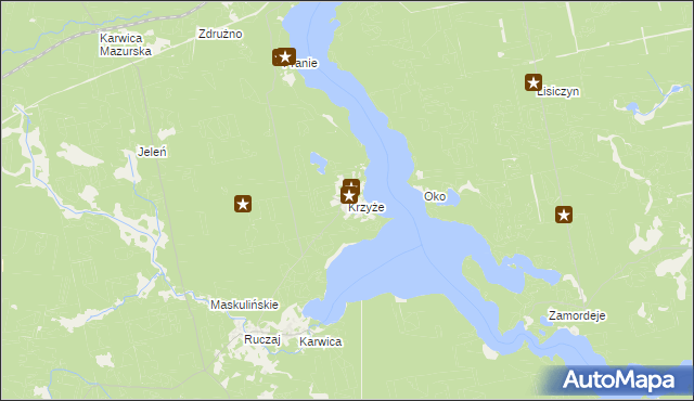 mapa Krzyże gmina Ruciane-Nida, Krzyże gmina Ruciane-Nida na mapie Targeo