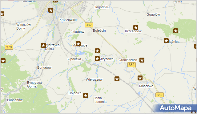 mapa Krzyżowa gmina Świdnica, Krzyżowa gmina Świdnica na mapie Targeo