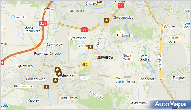 mapa Ksawerów powiat pabianicki, Ksawerów powiat pabianicki na mapie Targeo