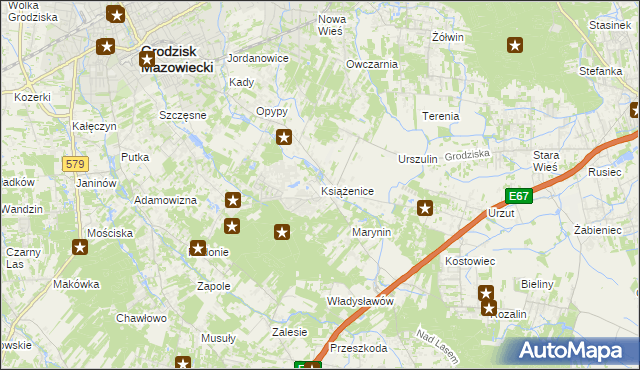mapa Książenice gmina Grodzisk Mazowiecki, Książenice gmina Grodzisk Mazowiecki na mapie Targeo