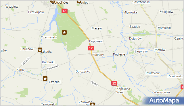 mapa Kuchary gmina Gołuchów, Kuchary gmina Gołuchów na mapie Targeo