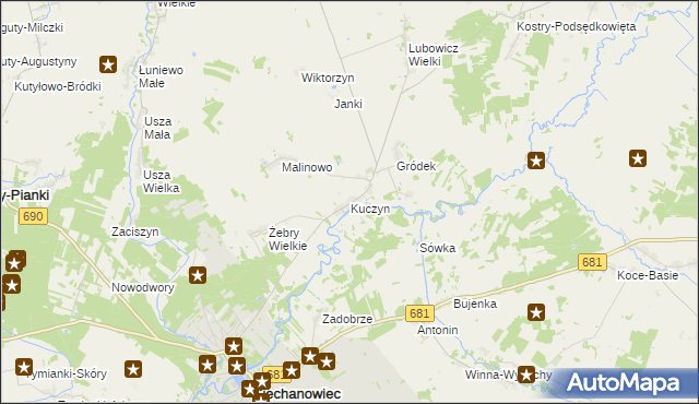 mapa Kuczyn gmina Klukowo, Kuczyn gmina Klukowo na mapie Targeo