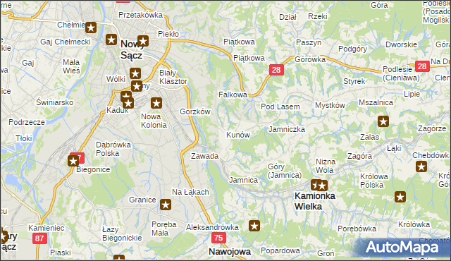 mapa Kunów gmina Chełmiec, Kunów gmina Chełmiec na mapie Targeo