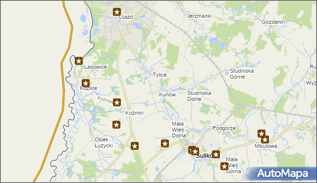 mapa Kunów gmina Zgorzelec, Kunów gmina Zgorzelec na mapie Targeo
