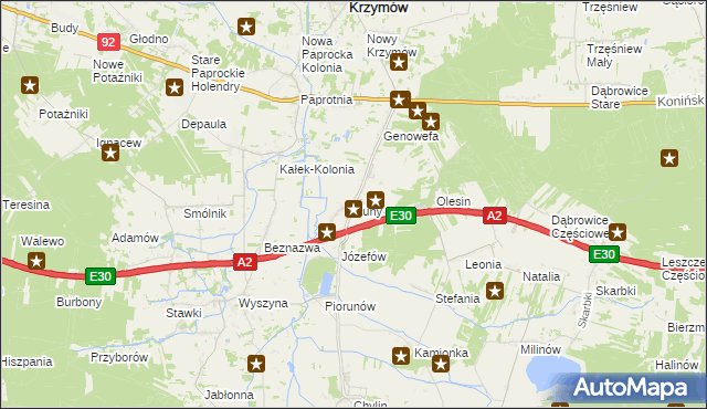 mapa Kuny gmina Władysławów, Kuny gmina Władysławów na mapie Targeo