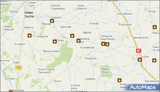 mapa Kurdwanów gmina Nowa Sucha, Kurdwanów gmina Nowa Sucha na mapie Targeo