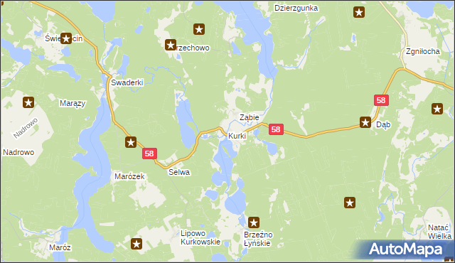 mapa Kurki gmina Olsztynek, Kurki gmina Olsztynek na mapie Targeo
