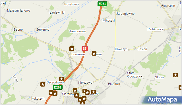 mapa Kurowo gmina Kościan, Kurowo gmina Kościan na mapie Targeo