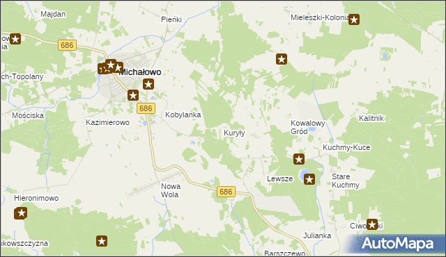 mapa Kuryły gmina Michałowo, Kuryły gmina Michałowo na mapie Targeo