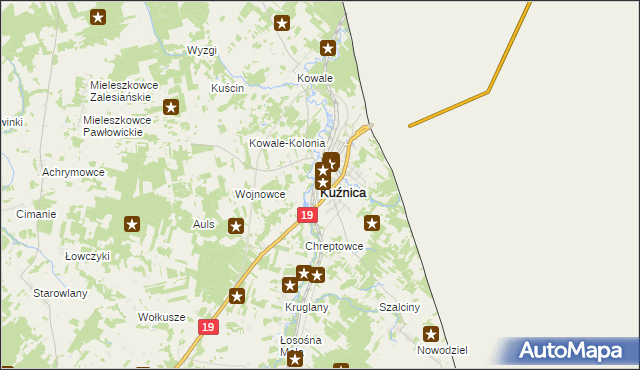 mapa Kuźnica powiat sokólski, Kuźnica powiat sokólski na mapie Targeo