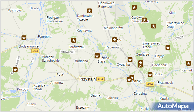 mapa Kuźnica Stara gmina Przystajń, Kuźnica Stara gmina Przystajń na mapie Targeo