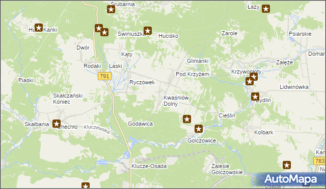 mapa Kwaśniów Dolny, Kwaśniów Dolny na mapie Targeo