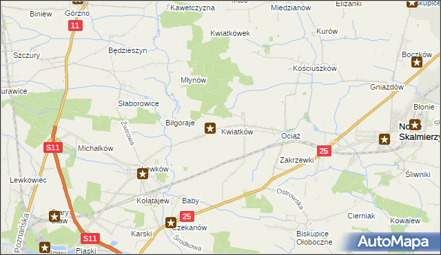 mapa Kwiatków gmina Ostrów Wielkopolski, Kwiatków gmina Ostrów Wielkopolski na mapie Targeo