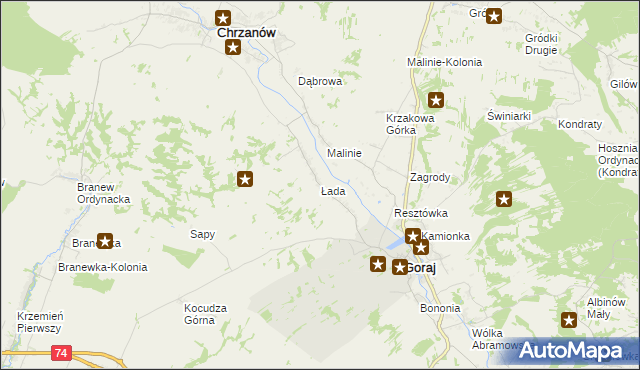 mapa Łada gmina Chrzanów, Łada gmina Chrzanów na mapie Targeo