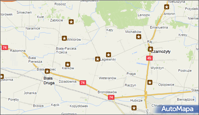 mapa Łagiewniki gmina Czarnożyły, Łagiewniki gmina Czarnożyły na mapie Targeo