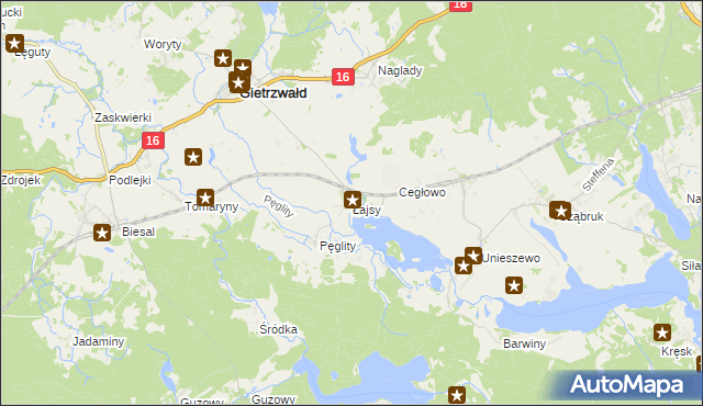 mapa Łajsy gmina Gietrzwałd, Łajsy gmina Gietrzwałd na mapie Targeo