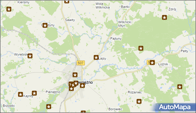 mapa Łajsy gmina Pieniężno, Łajsy gmina Pieniężno na mapie Targeo