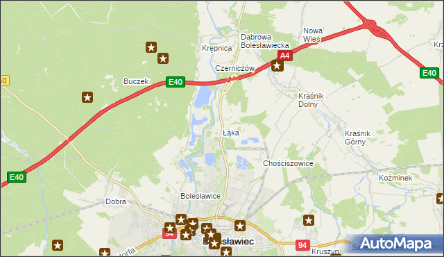 mapa Łąka gmina Bolesławiec, Łąka gmina Bolesławiec na mapie Targeo