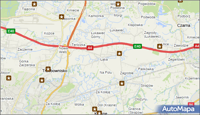 mapa Łąka gmina Trzebownisko, Łąka gmina Trzebownisko na mapie Targeo