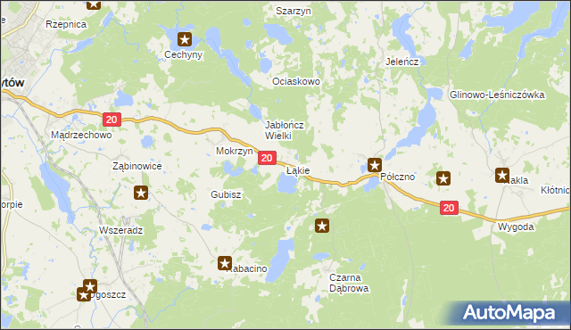 mapa Łąkie gmina Studzienice, Łąkie gmina Studzienice na mapie Targeo