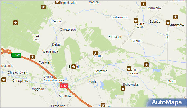 mapa Łąkoć gmina Kurów, Łąkoć gmina Kurów na mapie Targeo