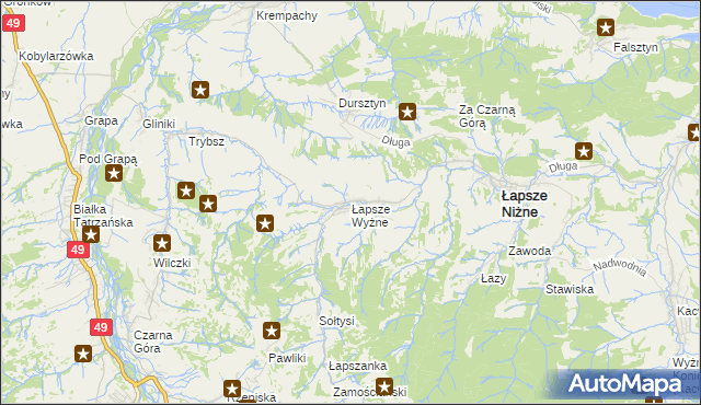 mapa Łapsze Wyżne, Łapsze Wyżne na mapie Targeo