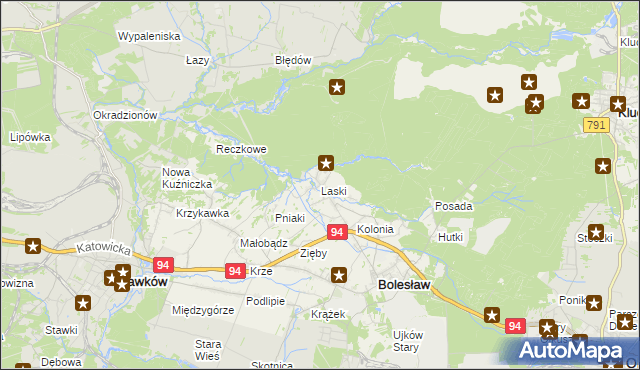 mapa Laski gmina Bolesław, Laski gmina Bolesław na mapie Targeo