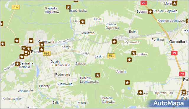 mapa Laski gmina Pionki, Laski gmina Pionki na mapie Targeo