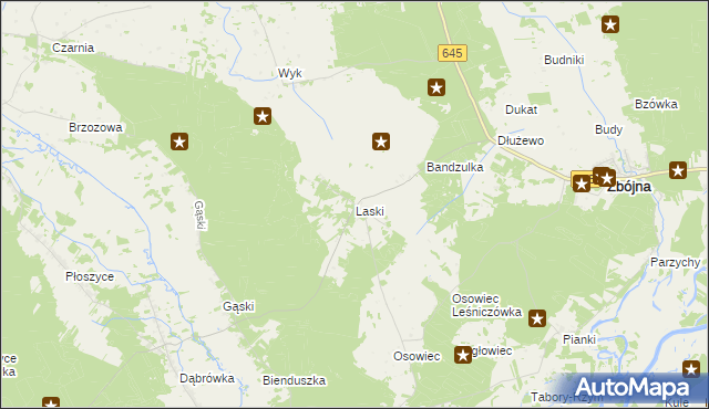 mapa Laski gmina Zbójna, Laski gmina Zbójna na mapie Targeo