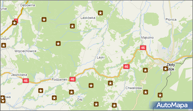 mapa Laski gmina Złoty Stok, Laski gmina Złoty Stok na mapie Targeo