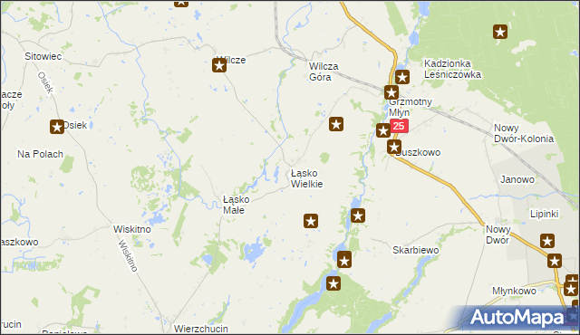 mapa Łąsko Wielkie, Łąsko Wielkie na mapie Targeo