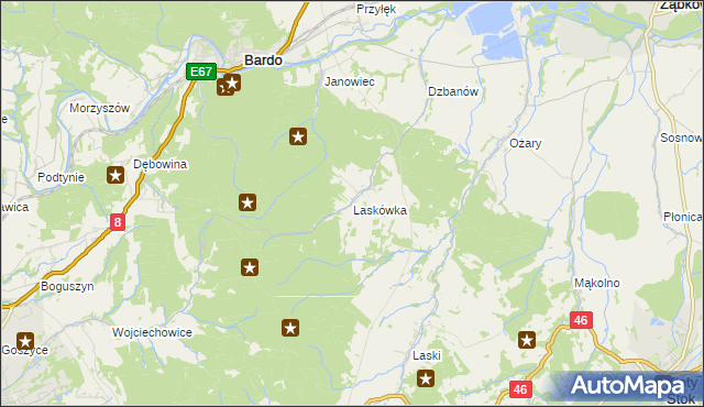 mapa Laskówka gmina Bardo, Laskówka gmina Bardo na mapie Targeo