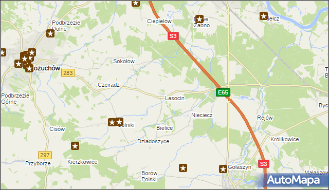 mapa Lasocin gmina Kożuchów, Lasocin gmina Kożuchów na mapie Targeo