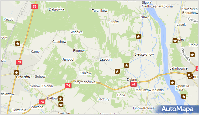 mapa Lasocin gmina Ożarów, Lasocin gmina Ożarów na mapie Targeo