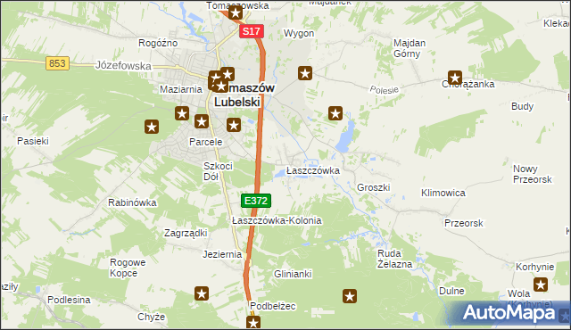 mapa Łaszczówka, Łaszczówka na mapie Targeo