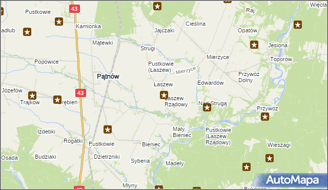 mapa Łaszew Rządowy, Łaszew Rządowy na mapie Targeo