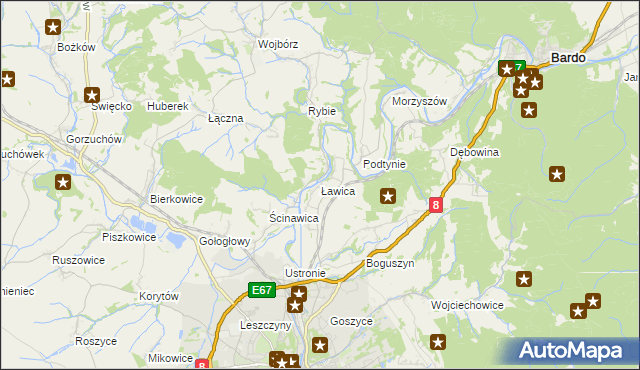 mapa Ławica gmina Kłodzko, Ławica gmina Kłodzko na mapie Targeo