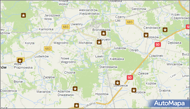 mapa Ławki gmina Prażmów, Ławki gmina Prażmów na mapie Targeo