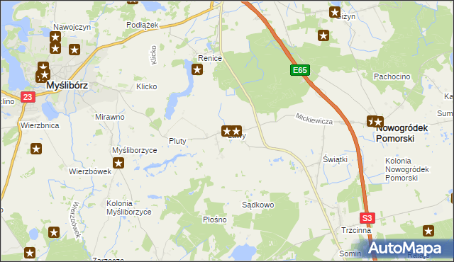 mapa Ławy gmina Myślibórz, Ławy gmina Myślibórz na mapie Targeo